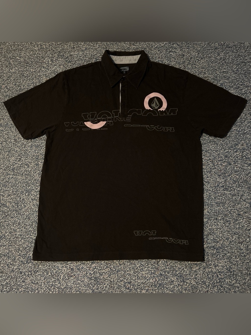 Volcom Black Polo with Light Pink Logo Accents
